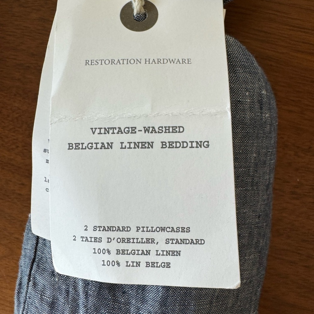 NWT RESTORATION HARDWARE Belgian Linen Vtg Washed 2 Standard Pillow Cases Indigo - Picture 3 of 8